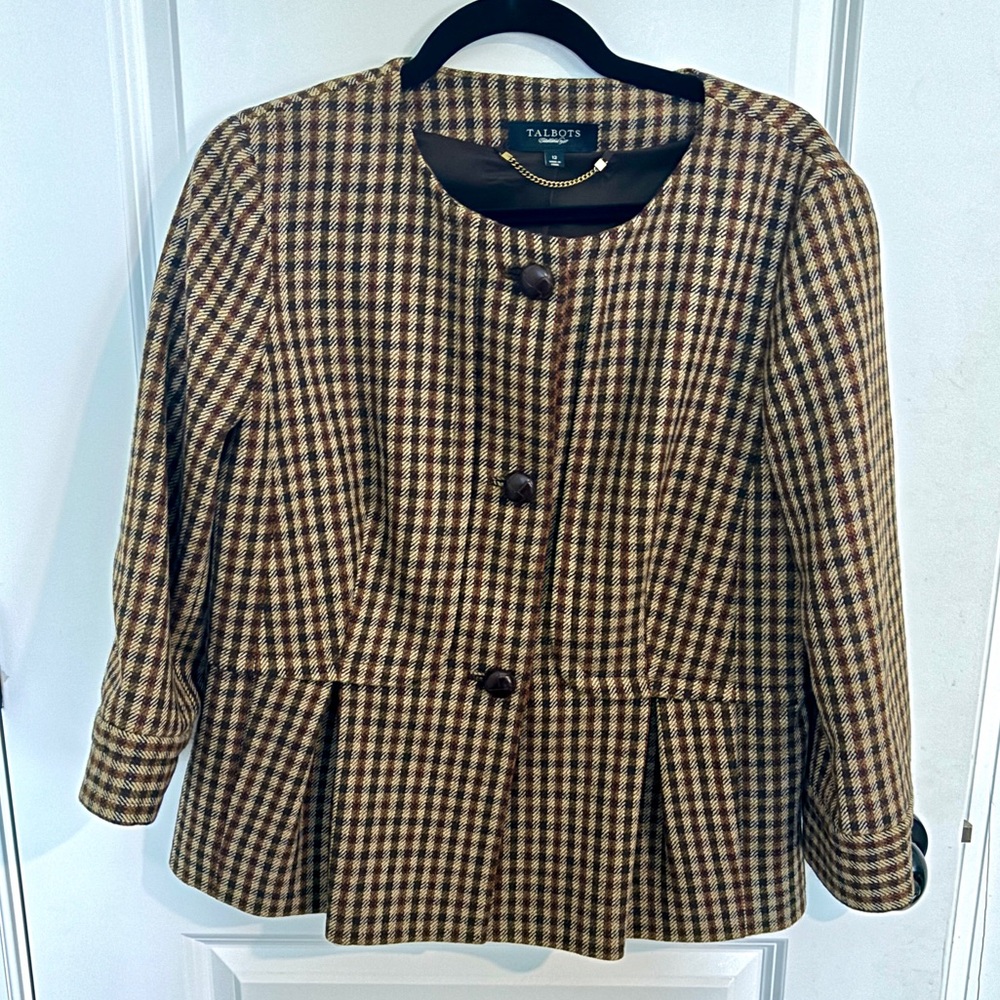Brown Talbots plaid wool blazer jacket. Size 12